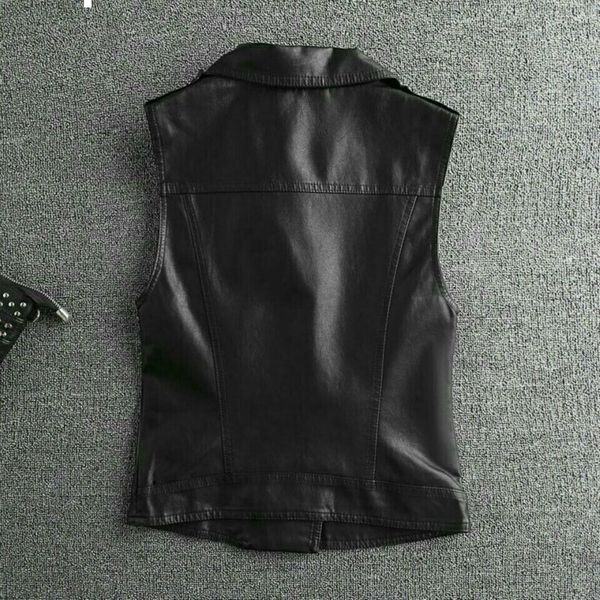

2021 new autumn sleeveless leather from coats pockets with female jacket vest plus size 4xl y184 chex, Black