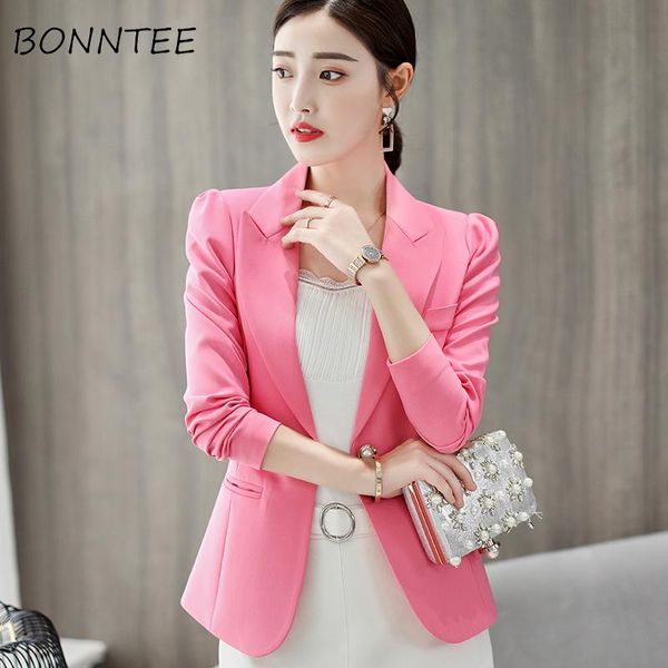 

blazers women chic elegant all-match outwear slim korean style solid single button pockets office ladies new casual womens daily, White;black