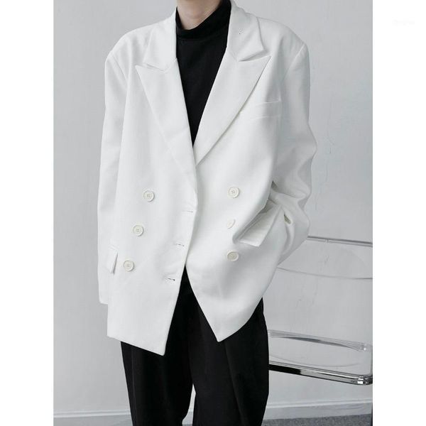 

ewq / men's wear autumn new male's loose fashion korean style back zipper decorative suit big size double breasted coat 9y39541, White;black