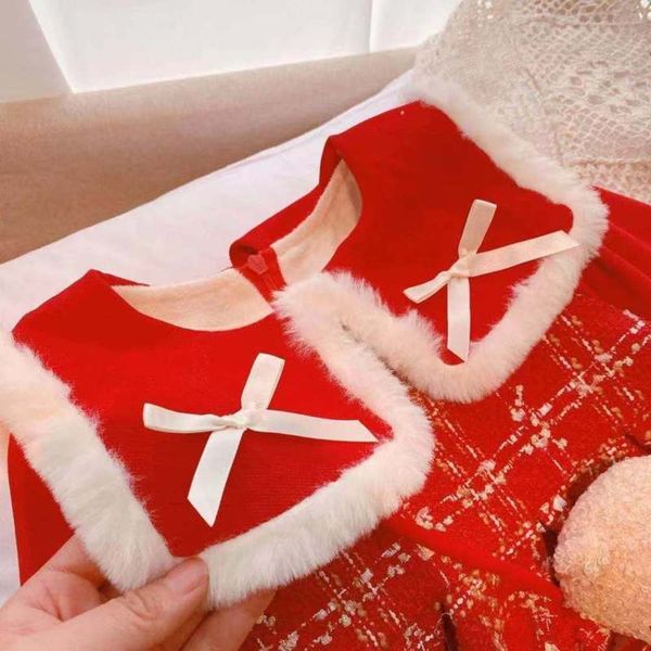 

lapel 2020 winter new korean girls' big plush long sve warm princs drs 55u5, Red;yellow