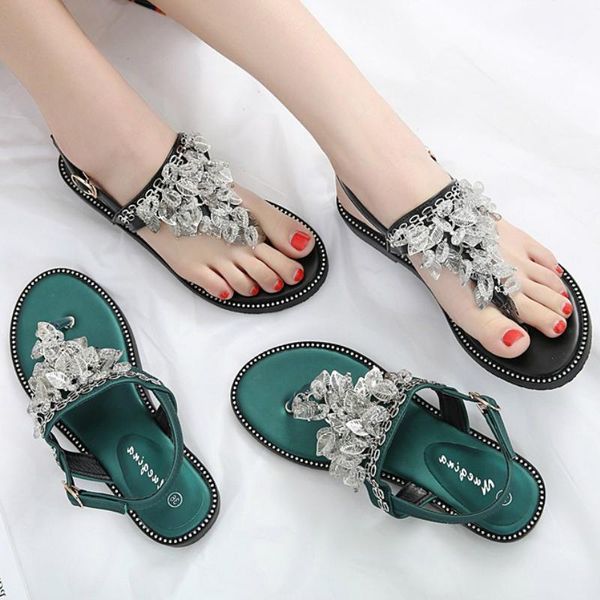

women summer gladiator sandals platform flat heel leaf metal decoration crystal fashion beach ladies shoes zapatos de mujer1, Black