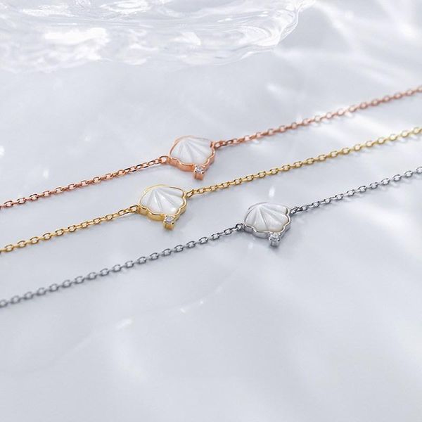 

s925 sterling silver color summer beach shell shape jewelry bracelet 19.5cm suitable for women lady girls memorial gift, Golden;silver