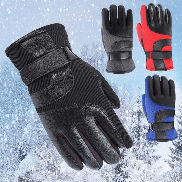 

men riding motorcycles leather in winter warm and thickened cycling students' cold proof cotton gloves, Blue;gray