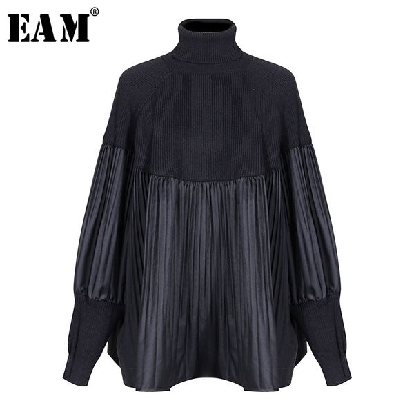 

[eam] pelated split big size knitting sweater loose fit turtleneck long sleeve women pullovers new fashion spring 1m877 201109, White;black