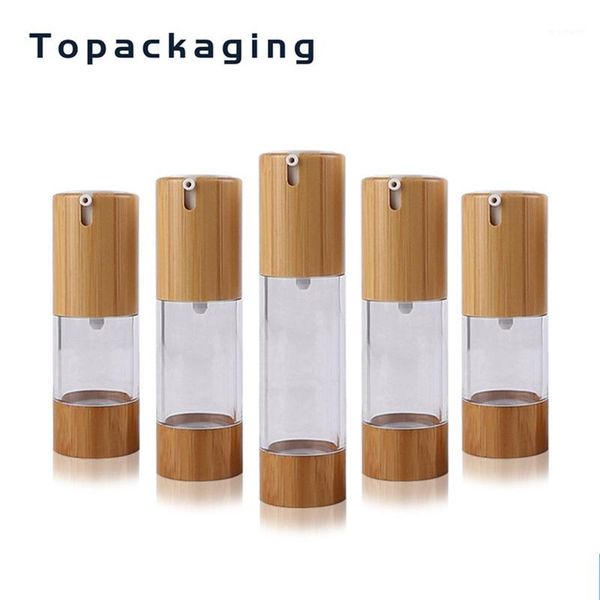 

storage bottles & jars 15ml 30ml 50ml airless bamboo bottle travel refillable cosmetics logo printing custom cream serum vacuum pump bottle1