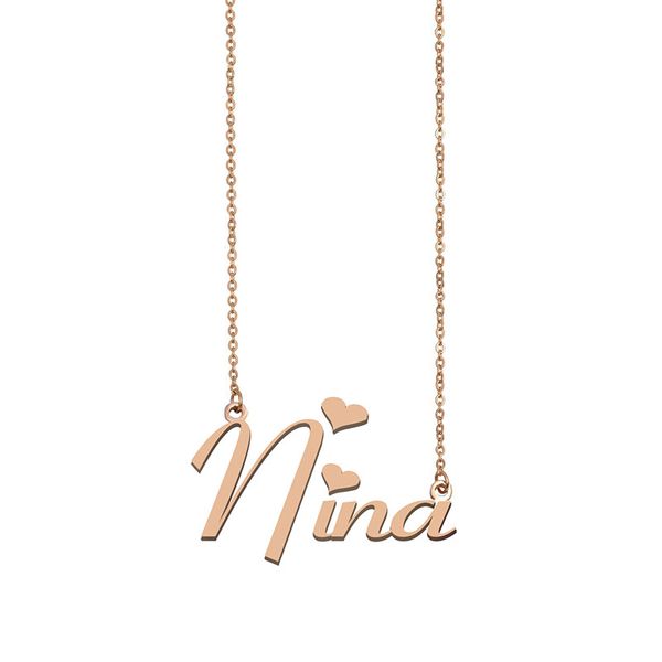 

nina name necklace custom nameplate pendant for women girls birthday gift kids friends jewelry 18k gold plated stainless steel, Silver