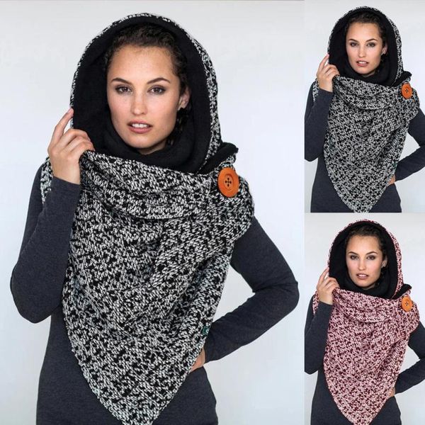 

fashion 2020 new winter women scarf hooded button imitation cashmere print scarf soft warm wrap casual warm scarves shawls, Blue;gray