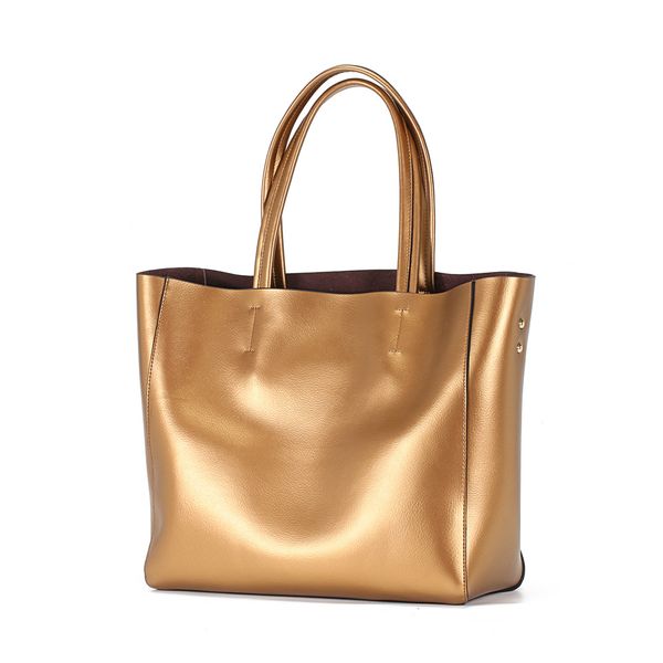 

new fashion popular luxury designer large magnet metallic genuine leather tote bags casual shopping handbags for woman ladies
