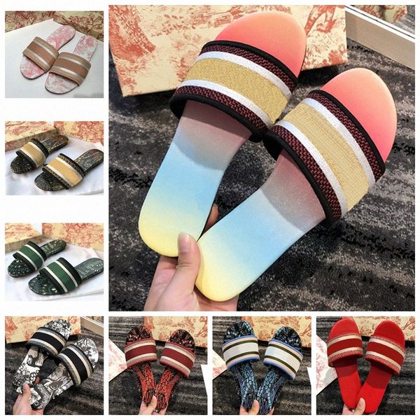 

2021 luxurys designers shoes women sandals slippers embroidery sandal floral brocade flip flops striped beach genuine leather dazzle f l1jh#, Black