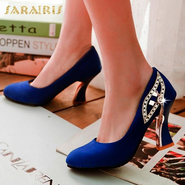 

sarairis 2020 new arrivals large size 43 metal decoration shoes woman pumps female slip on high heels party pumps women shoes, Black