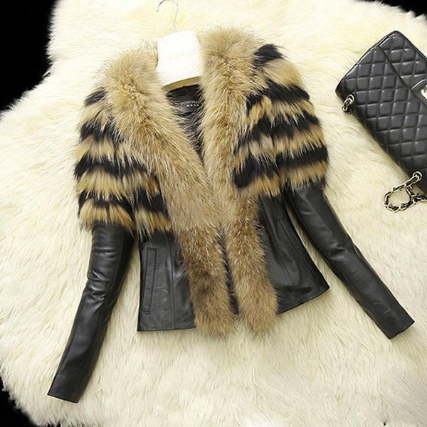 

hee grand faux fur women winter coat 2018 casual plus size 6xl short pu jacket winter faux leather outwear coat women wwj9321, Black;brown