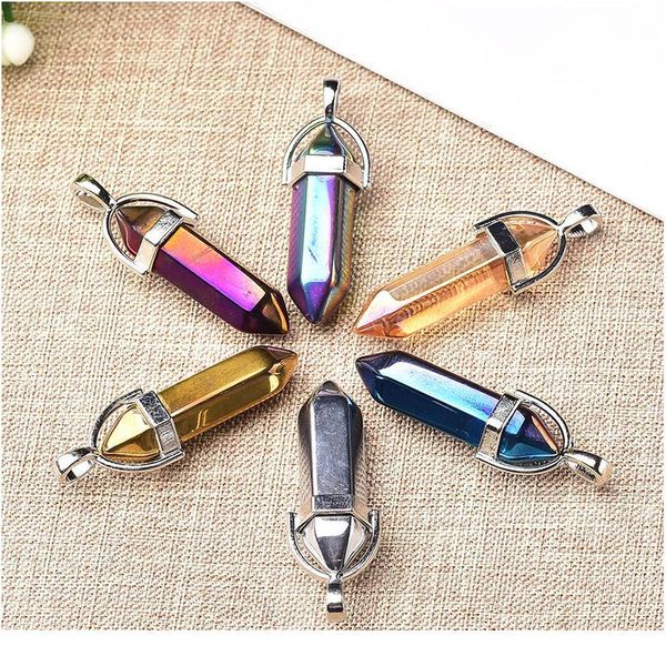 

1pc colorful plated crystal necklace pendant quartz pendant necklace crystal point reiki healing for men women jewel qyleoz, Black