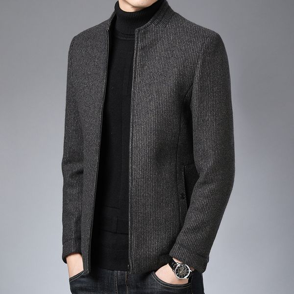 

2020 men's new winter collar jacket business more pure color cloth pinstripe jacket, Black;brown