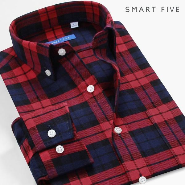 

smart five 100% cotton flannel casual shirts men long sleeve plaid men clothing shirts for camisas masculina1, White;black