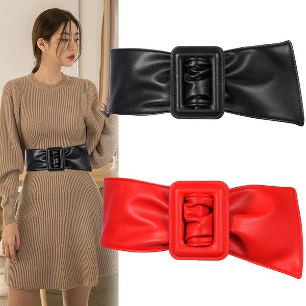 

ladies waist belt simple fashion decoration trim skirt sweater women wide waistband black red korean version pu girdle h3151, Black;brown