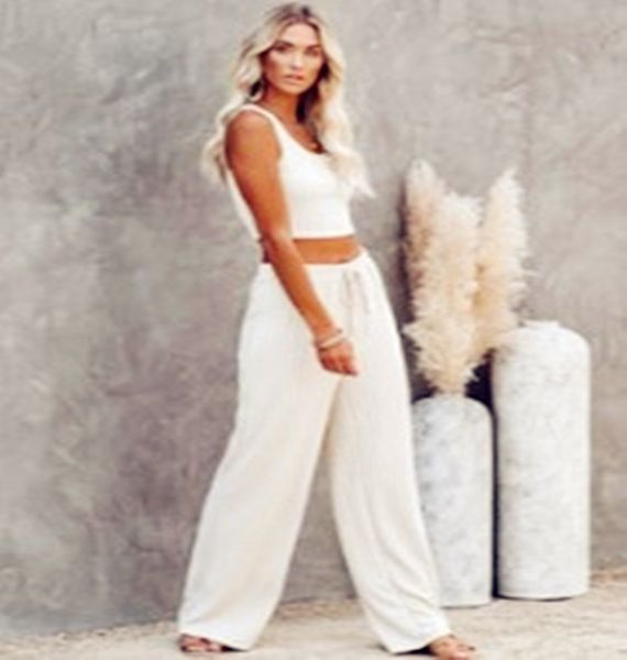 

self produced and self sold women's vest elastic drawstring pants sportswear, Gray