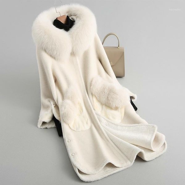 

jacket wool 100% fur hooded pocket real fur coat 2020 korean long coats autumn winter coat women clothes whf125 s1, Black