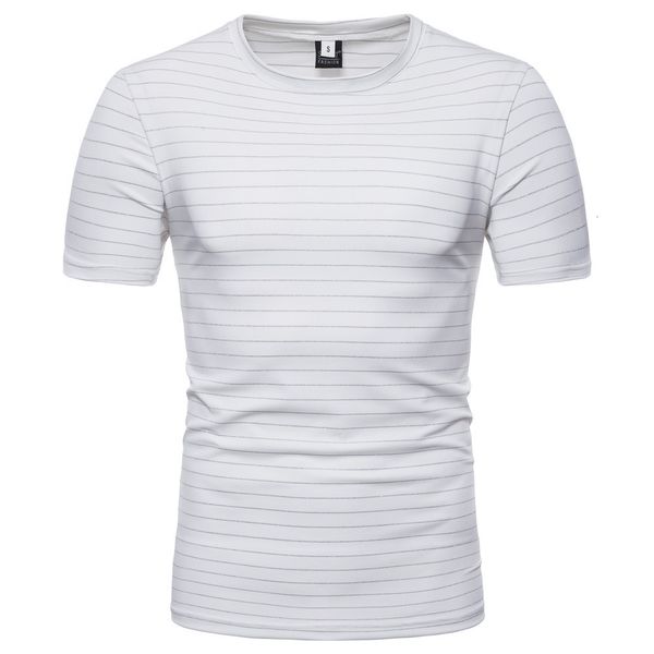 

summer new style stripe long round neck short sleeve men's t-shirt, White;black