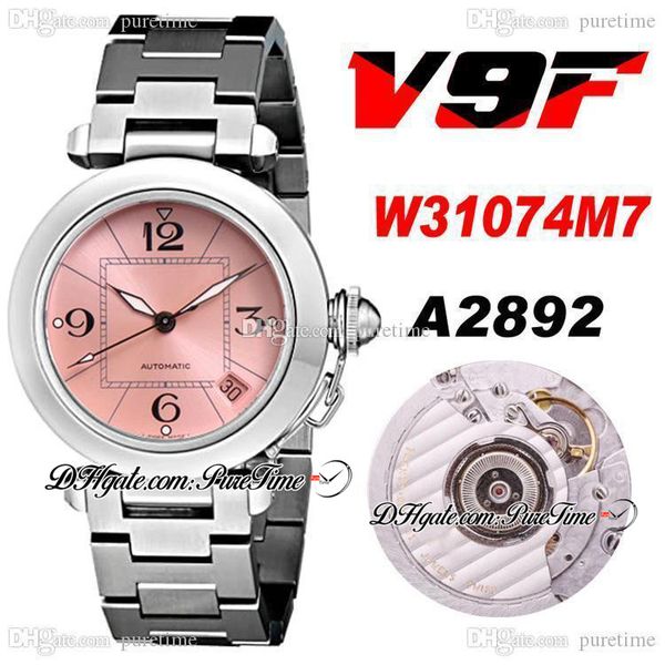 

v9f 35mm w31074m7 a2892 automatic womens watch steel case pink dial stainless steel bracelet ladies watches edition puretime d4, Slivery;brown