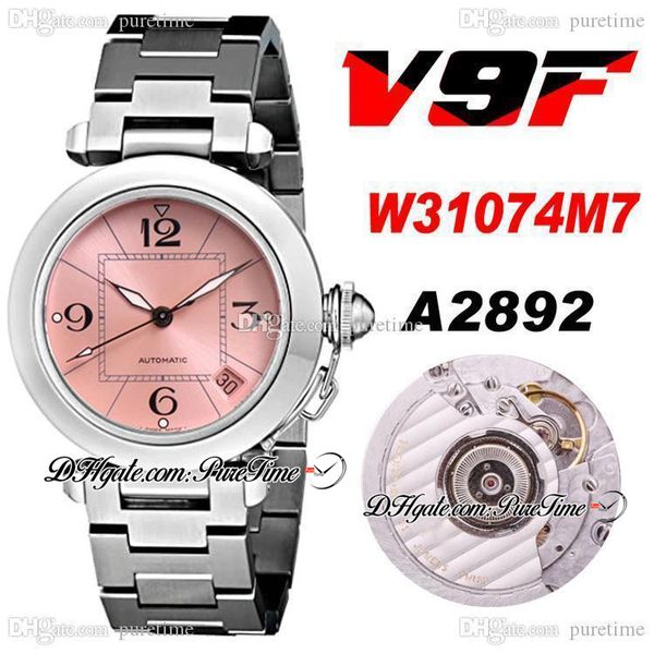 V9F 35MM W31074M7 A2892 Automático Womens Watch Case de Aço Pink Dial Aço Inoxidável Pulseira Senhoras Relógios Melhor Edição Puretime D4