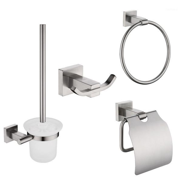 

bathroom accessories set toilet brushed holder towel ring roll paper holder robe hook stainless steel brushed bath hardware set1