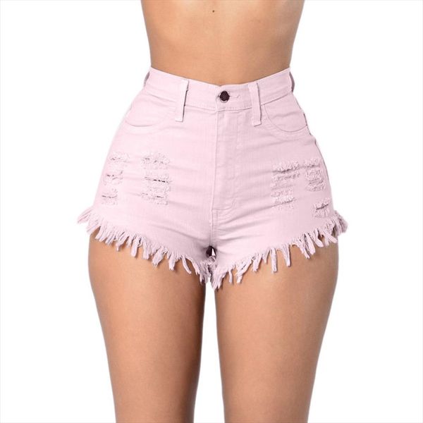 

women clothes shorts elastic high waisted denim shorts ladies fashion tassel summer distressed hole ripped short, White;black