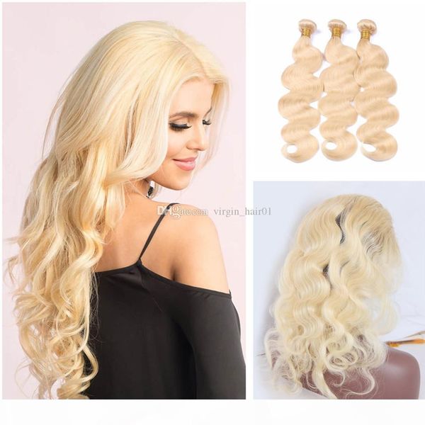 

#613 blonde 360 lace frontal with bundles platium blonde 360 lace frontal closure with 3 bundles body wave human hair 22.5*4*2, Black;brown