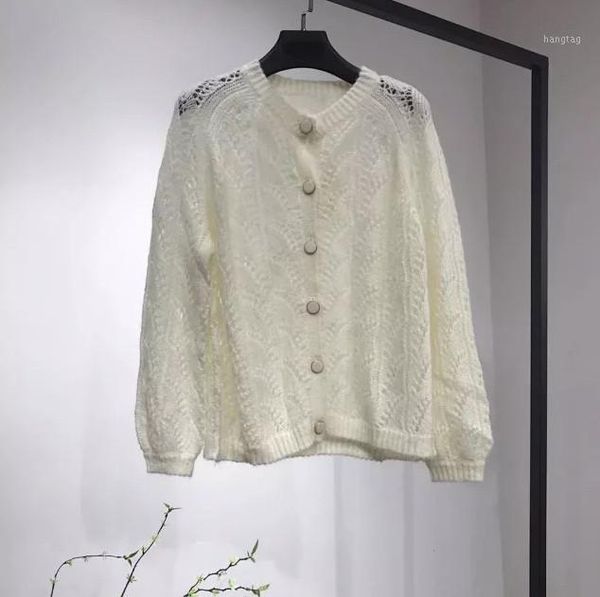 

new women knitwear mohair soft cardigan sweater single breasted hollow out ladies knitting 1, White