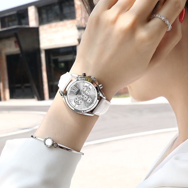 

megir women's fashion casual quartz wristwatch chronograph leather strap business watch for lady relogios feminiinos clock 201114, Slivery;brown