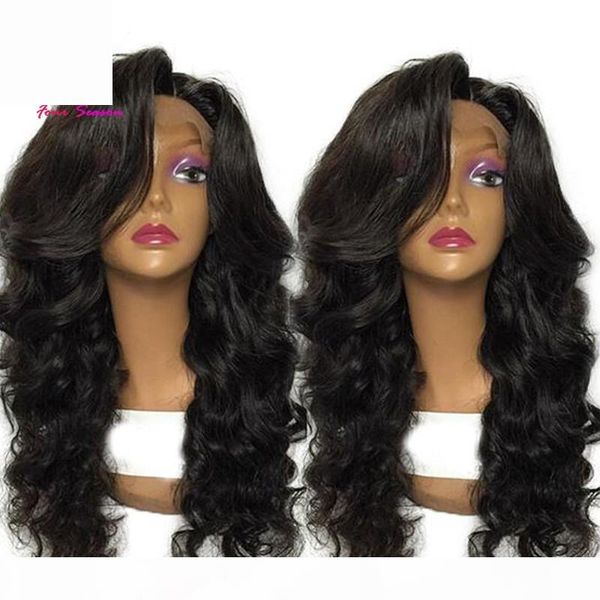 

glueless full lace human hair wigs for black woman brazilian virgin hair deep body wave lace front wigs with baby hair for women, Black;brown