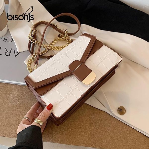 

bisonjs designer contrast color small pu leather crossbody bags for women 2020 trend shoulder handbags women's hand bag
