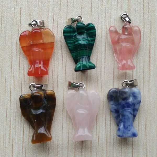 

fashion carved mixed natural stone angel charms pendants for necklace making jewelry 12pcs lot wholesale h wmtvnz, Black