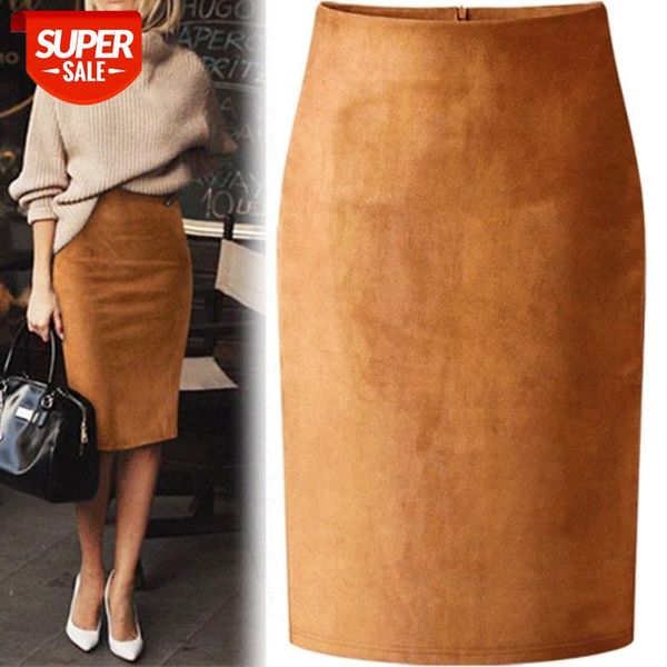 

multi color suede midi pencil skirt women 2018 fashion elastic high waist office lady bodycon skirts saias #fo2b, White;black