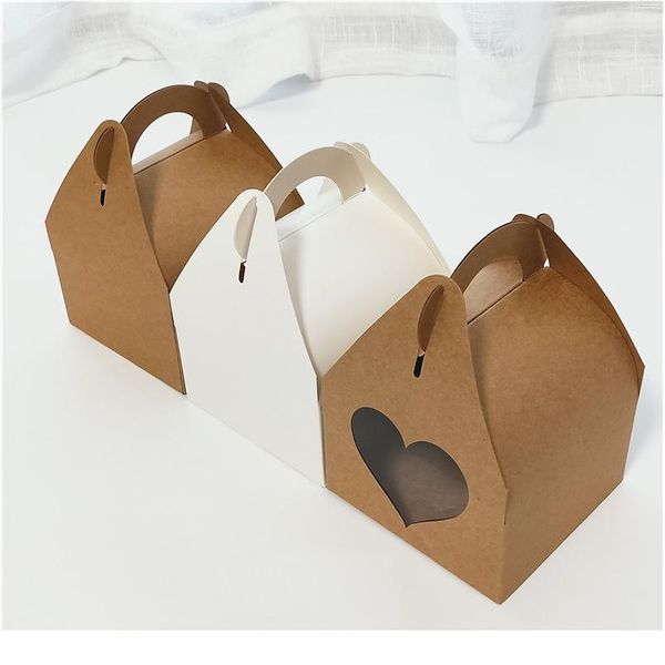 

20pcs/lot large kraft paper gift box with handle wedding birthday white cardboard cake box black cupcake box for packagi jlloel