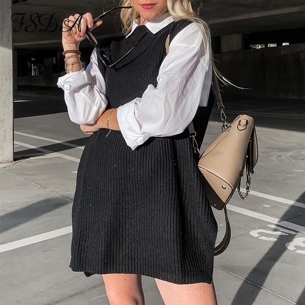 

fsda black 2020 beige sleeveless vest long loose split o neck knitted women sweater autumn winter casual oversized pullover bbygrx lg2010, White;black