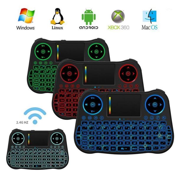 

new 7 colors backlit 2.4g wireless keyboard air mouse english russian touchpad handheld for android tv box t9 h96 max plus1