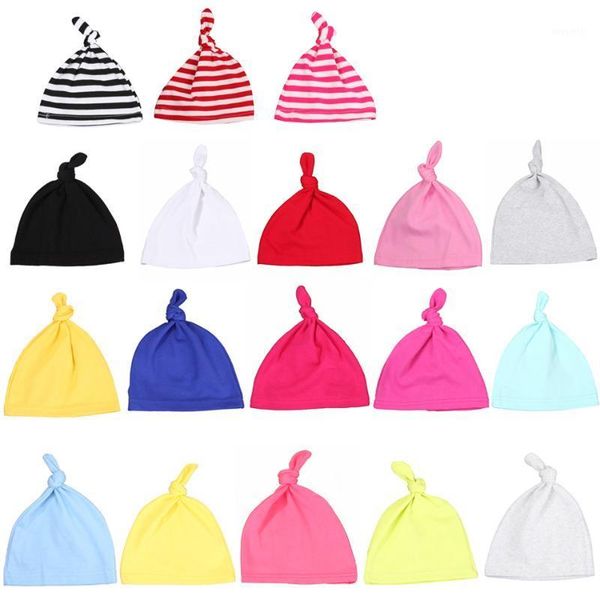 

caps & hats cotton born baby hat knot beanie for boys girls solid striped cap ears spring summer tire caps1, Yellow