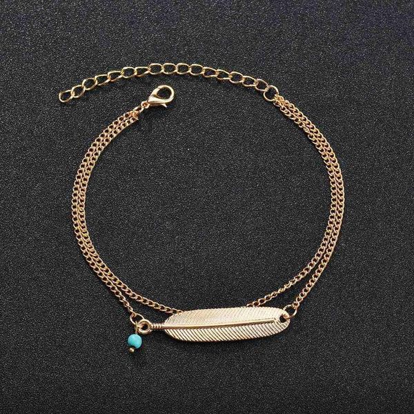 

double layer feather bohemian anklets for women foot anklet vintage summer beach female charm barefoot sandal leg chain jewelry h qyldax, Red;blue
