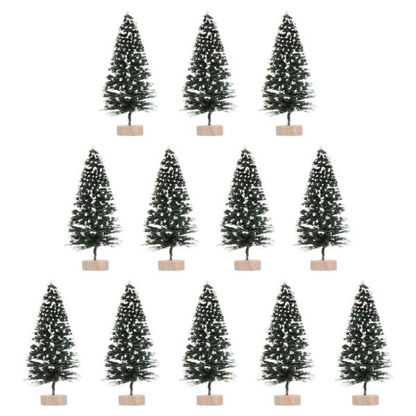 

12pcs mini christmas trees decor table fake snow frost trees with wood base