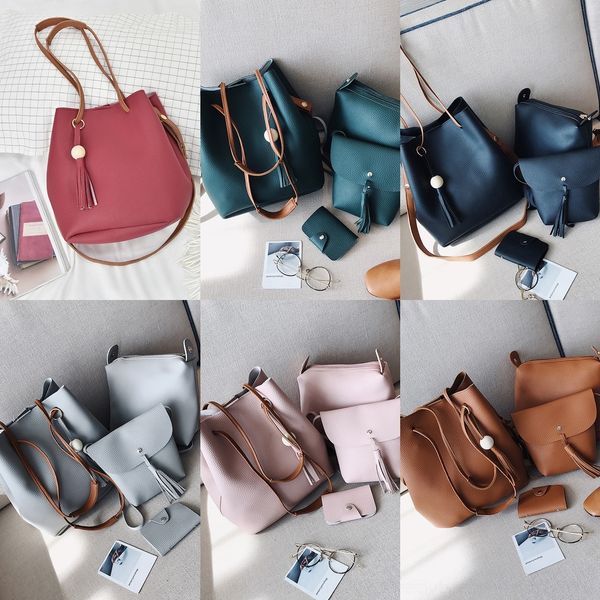 

xyeyk 2019 bag new women's korean style shoulder four-piece bucket beads four-piece bucket summer wooden bag crossbody handbag ep64l