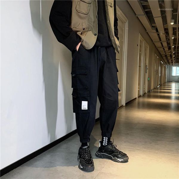 

men's polos fashion brand men's casual pants autumn and winter korean versatile tooling hong kong style ins straight long1, White;black
