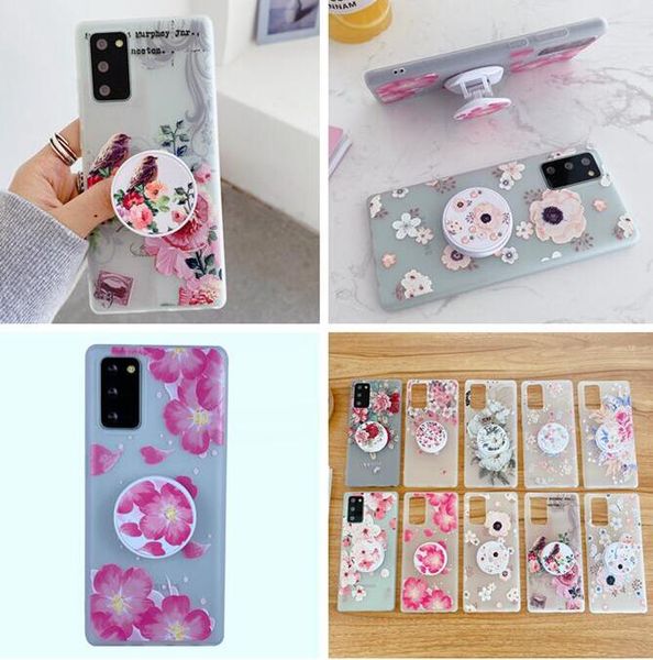 

with bracket grip soft tpu case for samsung s20 fe s10 plus s10e a41 a31 a21s a01 a91 a81 a71 a51 5g note 20 ultra matte flower holder cover