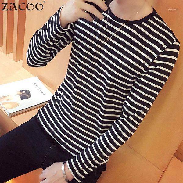 

zacoo men striped t shirts o-neck fashion tees long sleeve shirt casual pullover san01, White;black