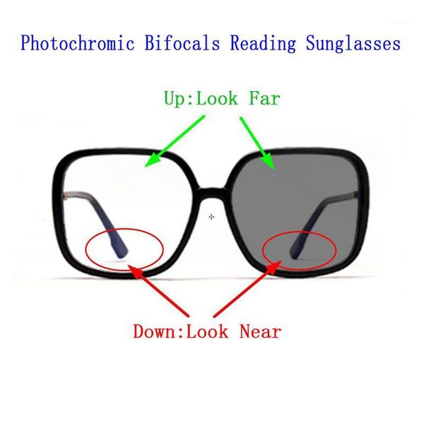 

retro large square frame women pchormic bifocals reading sunglasses men look near far presbyopia glasses magnifier 3color n51, White;black