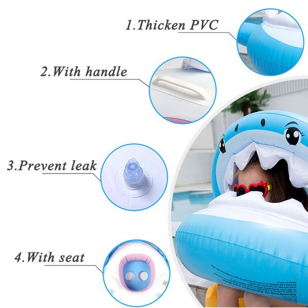 

0 3 years baby inflatable cirle with seat shark swimming ring kids sit thickened lifebuoy pool float party toy tools water play wmtucc