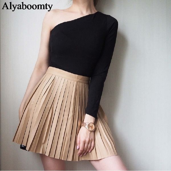 

preppy style autumn winter women mini skirt high waist black apricot pleated skirts womens fashion pu streetwear jupe femme saia t200106