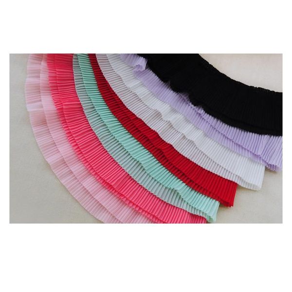 

6.5cm 5m/lot chiffon pleated lace trimming black pink green red purple lace ribbons diy apparel sewing fabric lace t sqconq
