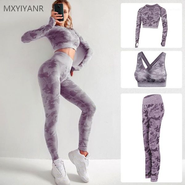 

yoga outfits 3-piece set women camouflage clothing fitness suit high elasticity slim and quick-drying leggings1, White;red