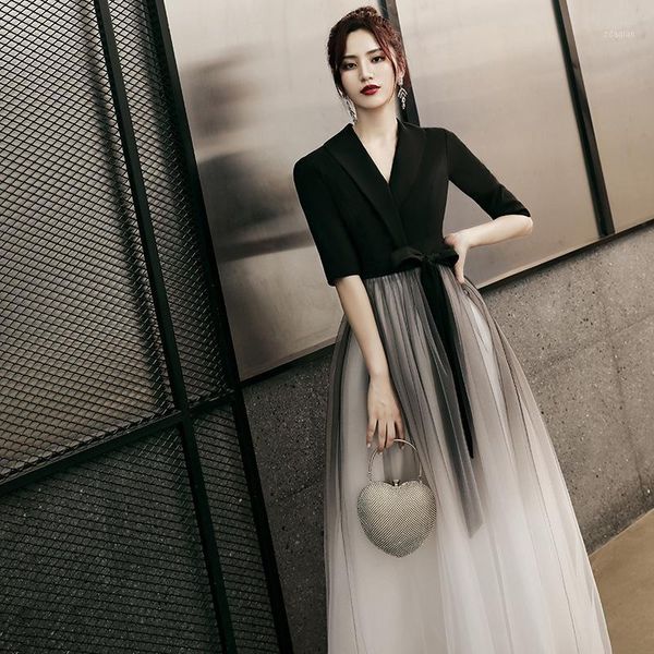 

casual dresses lux angner 2021 fashion korean style women dress v-neck black ankle-length female gradient clothes1, Black;gray