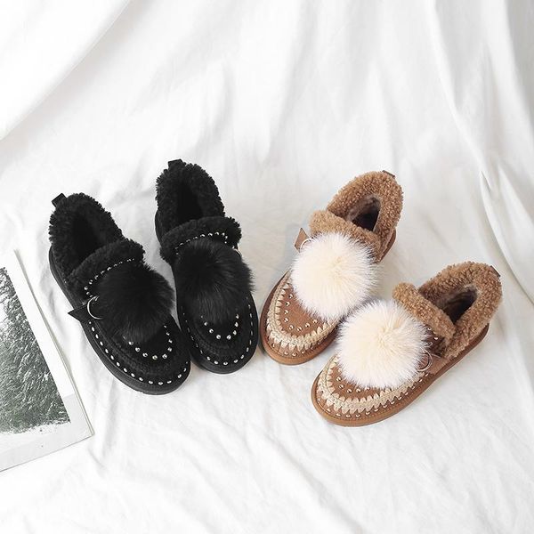 

new winter shoes women's snow boots cow suede hair ball snow boots women's bottes femme, Black